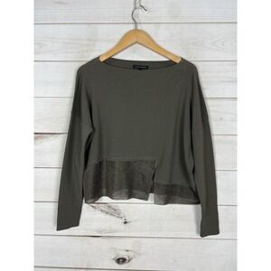 Sarah Pacini Sweater Womens One Size Green Sheer Hem Knit Pullover Italy